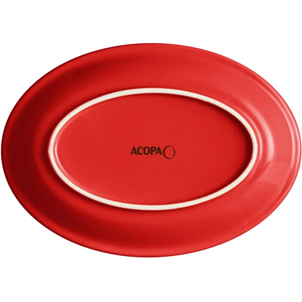 Sample - Acopa Capri 9 3/4" X 7" Passion Fruit Red Oval Stoneware Coupe Platter 3 Sample - Acopa Capri 9 3/4" X 7" Passion Fruit Red Oval Stoneware Coupe Platter - Image 3