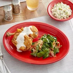 Sample - Acopa Capri 11 1/2" X 8 3/4" Passion Fruit Red Oval Stoneware Coupe Platter