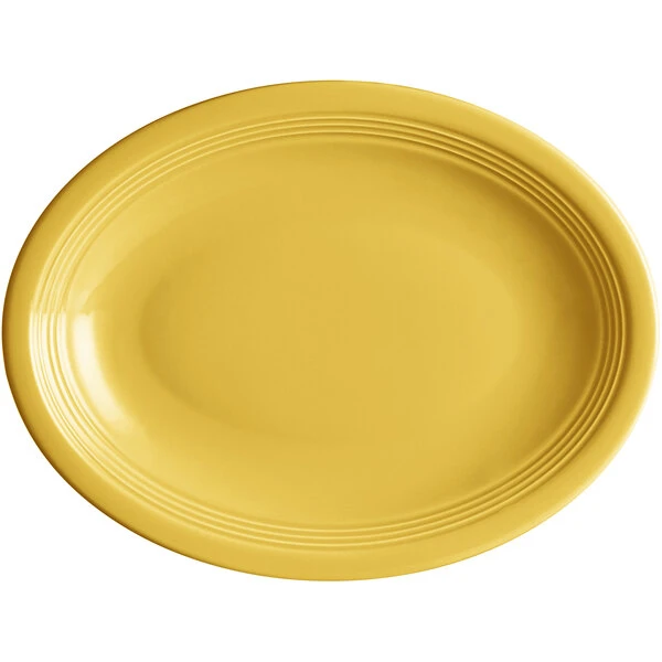 Sample - Acopa Capri 11 1/2" X 8 3/4" Citrus Yellow Oval Stoneware Coupe Platter 2 Sample - Acopa Capri 11 1/2" X 8 3/4" Citrus Yellow Oval Stoneware Coupe Platter - Image 2