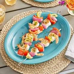 Sample - Acopa Capri 13 3/4" X 10 1/2" Caribbean Turquoise Oval Stoneware Coupe Platter