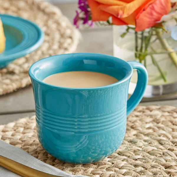 Acopa Capri 8 Oz. Caribbean Turquoise Stoneware Cup - 12/Pack 1 Acopa Capri 8 Oz. Caribbean Turquoise Stoneware Cup - 12/Pack
