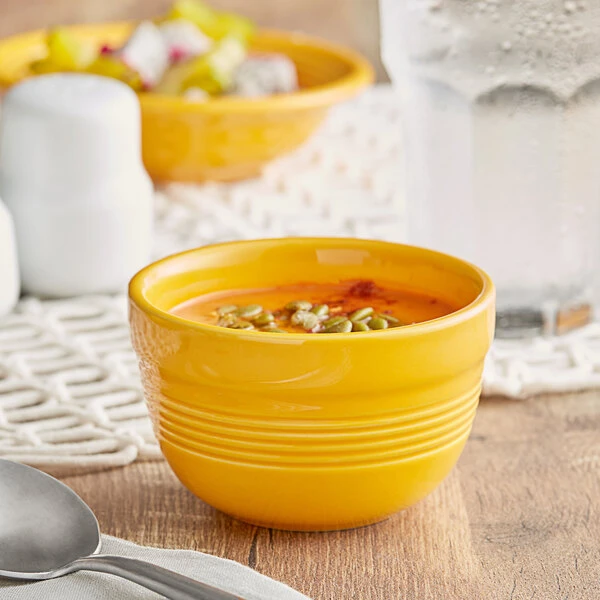 Acopa Capri 8 Oz. Mango Orange Stoneware Bouillon - 36/Case 1 Acopa Capri 8 Oz. Mango Orange Stoneware Bouillon - 36/Case