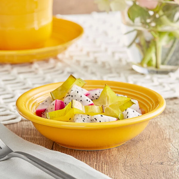 Acopa Capri 4.5 Oz. Mango Orange Stoneware Fruit Bowl / Monkey Dish - 48/Case 1 Acopa Capri 4.5 Oz. Mango Orange Stoneware Fruit Bowl / Monkey Dish - 48/Case
