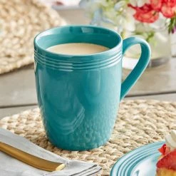 Acopa Capri 12 Oz. Caribbean Turquoise Stoneware Mug - 12/Pack