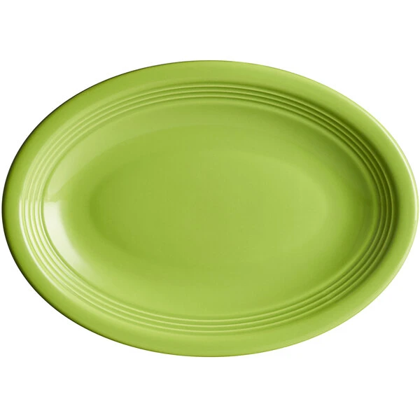 Sample - Acopa Capri 9 3/4" X 7" Bamboo Green Oval Stoneware Coupe Platter 2 Sample - Acopa Capri 9 3/4" X 7" Bamboo Green Oval Stoneware Coupe Platter - Image 2