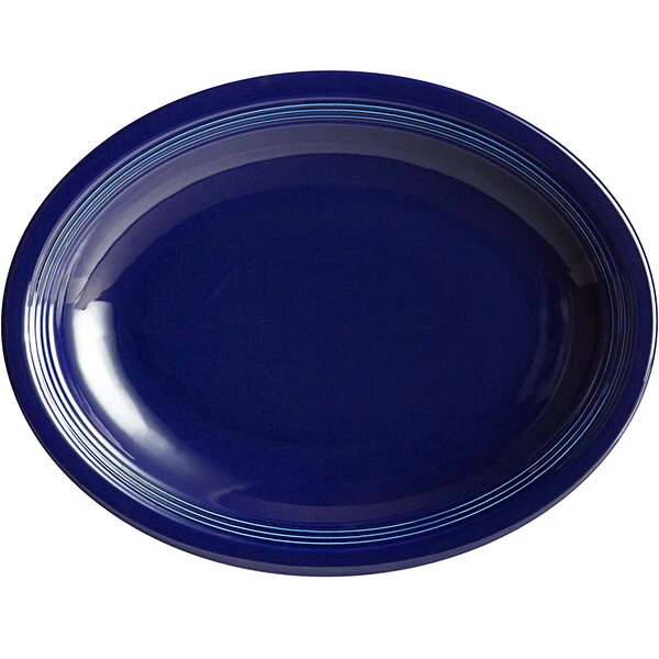 Sample - Acopa Capri 13 3/4" X 10 1/2" Deep Sea Cobalt Oval Stoneware Coupe Platter 2 Sample - Acopa Capri 13 3/4" X 10 1/2" Deep Sea Cobalt Oval Stoneware Coupe Platter - Image 2