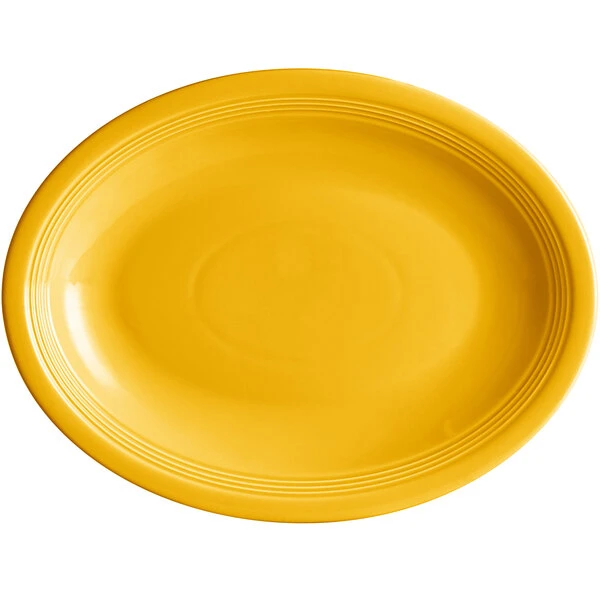 Acopa Capri 13 3/4" X 10 1/2" Mango Orange Oval Stoneware Coupe Platter - 12/Case 2 Acopa Capri 13 3/4" X 10 1/2" Mango Orange Oval Stoneware Coupe Platter - 12/Case - Image 2