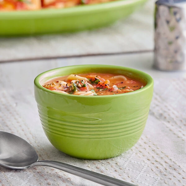Acopa Capri 8 Oz. Bamboo Green Stoneware Bouillon - 12/Pack 1 Acopa Capri 8 Oz. Bamboo Green Stoneware Bouillon - 12/Pack