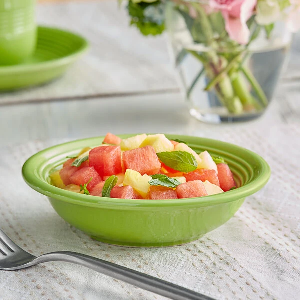 Acopa Capri 4.5 Oz. Bamboo Green Stoneware Fruit Bowl / Monkey Dish - 12/Pack 1 Acopa Capri 4.5 Oz. Bamboo Green Stoneware Fruit Bowl / Monkey Dish - 12/Pack