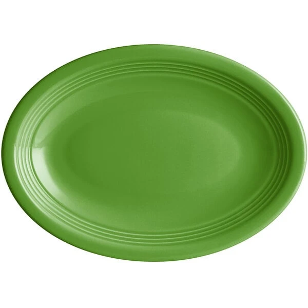 Acopa Capri 9 3/4" X 7" Palm Green Oval Stoneware Coupe Platter - 12/Case 2 Acopa Capri 9 3/4" X 7" Palm Green Oval Stoneware Coupe Platter - 12/Case - Image 2