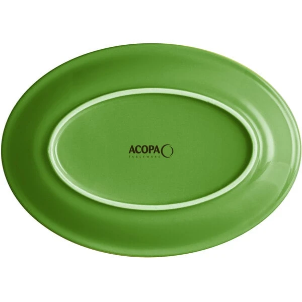 Acopa Capri 9 3/4" X 7" Palm Green Oval Stoneware Coupe Platter - 12/Case 3 Acopa Capri 9 3/4" X 7" Palm Green Oval Stoneware Coupe Platter - 12/Case - Image 3