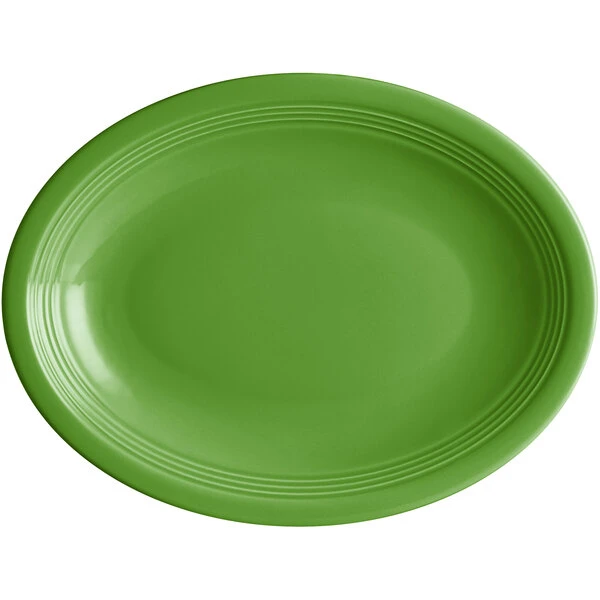 Acopa Capri 11 1/2" X 8 3/4" Palm Green Oval Stoneware Coupe Platter - 12/Case 2 Acopa Capri 11 1/2" X 8 3/4" Palm Green Oval Stoneware Coupe Platter - 12/Case - Image 2