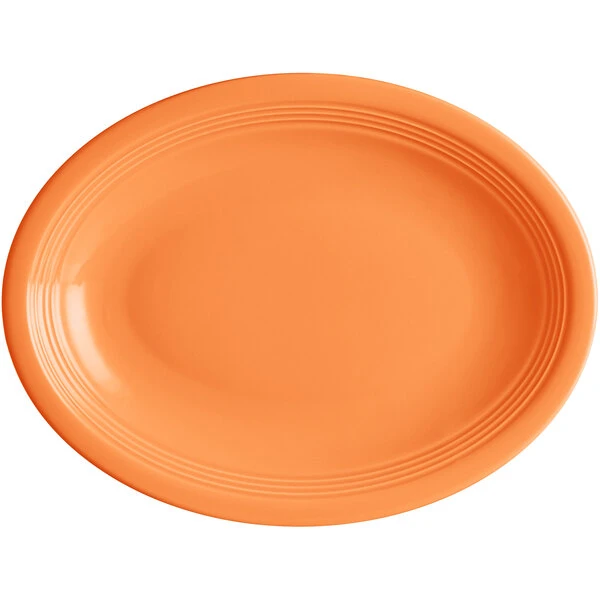Acopa Capri 11 1/2" X 8 3/4" Valencia Orange Oval Stoneware Coupe Platter - 12/Case 2 Acopa Capri 11 1/2" X 8 3/4" Valencia Orange Oval Stoneware Coupe Platter - 12/Case - Image 2