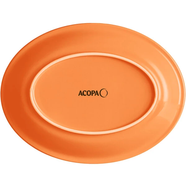 Acopa Capri 11 1/2" X 8 3/4" Valencia Orange Oval Stoneware Coupe Platter - 12/Case 3 Acopa Capri 11 1/2" X 8 3/4" Valencia Orange Oval Stoneware Coupe Platter - 12/Case - Image 3