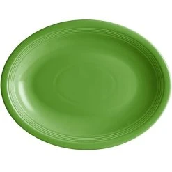 Acopa Capri 13 3/4" X 10 1/2" Palm Green Oval Stoneware Coupe Platter - 12/Case