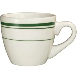 International Tableware Verona 3.5 Oz. Ivory (American White) Stoneware Cup With Green Bands - 36/Case