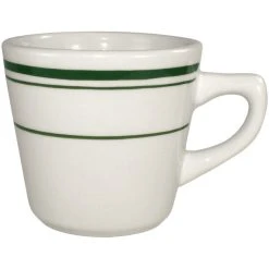 International Tableware Verona 7 Oz. Ivory (American White) Stoneware Tall Cup With Green Bands - 36/Case