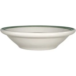 International Tableware Verona 3.5 Oz. Ivory (American White) Stoneware Fruit Bowl With Green Bands - 36/Case