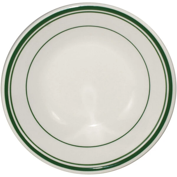 International Tableware Verona 3.5 Oz. Ivory (American White) Stoneware Fruit Bowl With Green Bands - 36/Case 2 International Tableware Verona 3.5 Oz. Ivory (American White) Stoneware Fruit Bowl With Green Bands - 36/Case - Image 2
