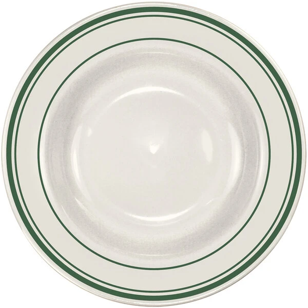 International Tableware Verona 10 Oz. Ivory (American White) Stoneware Soup Bowl With Green Bands - 24/Case 2 International Tableware Verona 10 Oz. Ivory (American White) Stoneware Soup Bowl With Green Bands - 24/Case - Image 2