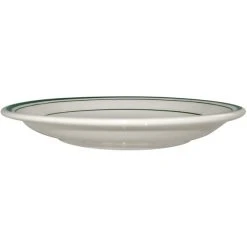 International Tableware Verona 5 1/8" Ivory (American White) Stoneware Saucer With Green Bands - 36/Case