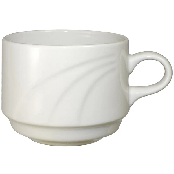 International Tableware York 8 Oz. Ivory (American White) Embossed Stoneware Stacking Cup - 36/Case 1 International Tableware York 8 Oz. Ivory (American White) Embossed Stoneware Stacking Cup - 36/Case