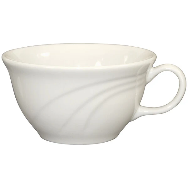 International Tableware York 6.5 Oz. Ivory (American White) Embossed Stoneware Low Cup - 12/Case 1 International Tableware York 6.5 Oz. Ivory (American White) Embossed Stoneware Low Cup - 12/Case