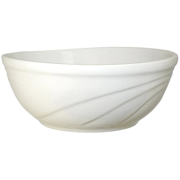 International Tableware York 18 Oz. Ivory (American White) Embossed Stoneware Nappie Bowl - 36/Case 1 International Tableware York 18 Oz. Ivory (American White) Embossed Stoneware Nappie Bowl - 36/Case