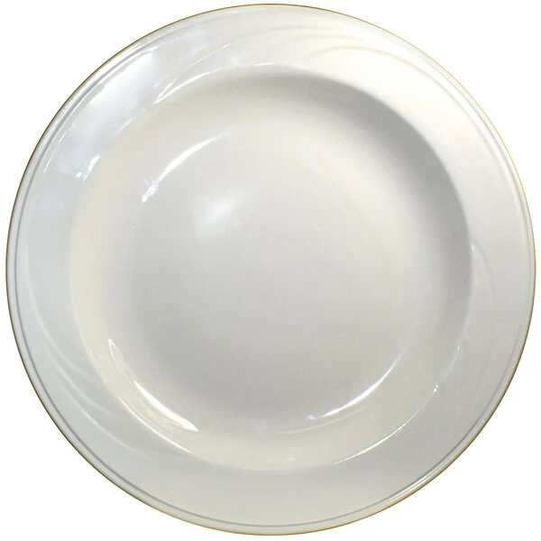 International Tableware York 28 Oz. Ivory (American White) Embossed Wide Rim Stoneware Pasta Bowl - 12/Case 2 International Tableware York 28 Oz. Ivory (American White) Embossed Wide Rim Stoneware Pasta Bowl - 12/Case - Image 2