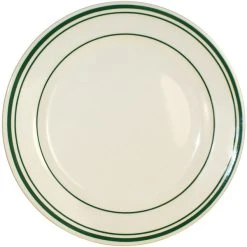 International Tableware Verona 10 1/4" Ivory (American White) Stoneware Plate With Green Bands - 12/Case