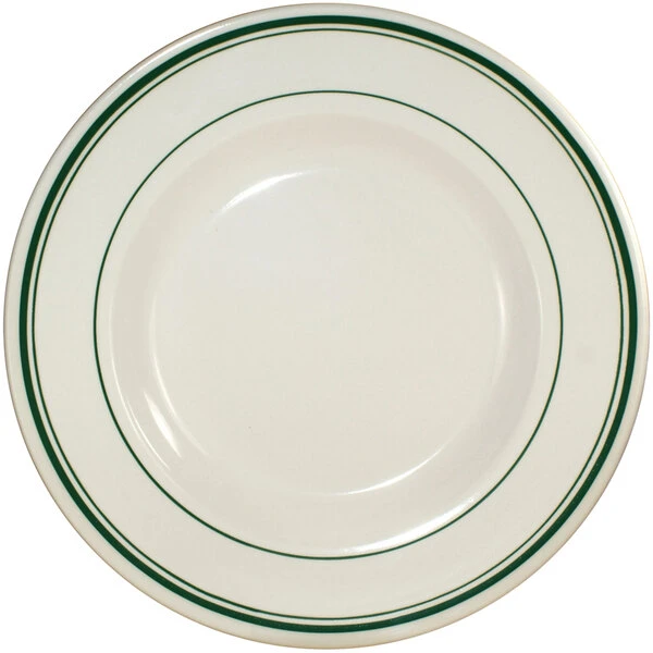 International Tableware Verona 18 Oz. Ivory (American White) Stoneware Pasta Bowl With Green Bands - 12/Case 2 International Tableware Verona 18 Oz. Ivory (American White) Stoneware Pasta Bowl With Green Bands - 12/Case - Image 2