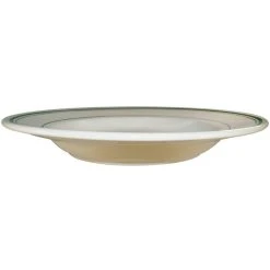 International Tableware Verona 26 Oz. Ivory (American White) Stoneware Pasta Bowl With Green Bands - 12/Case