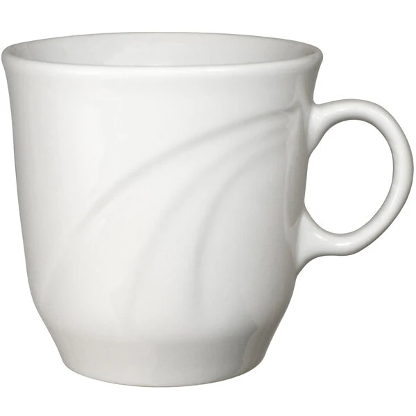 International Tableware York 6.5 Oz. Ivory (American White) Embossed Stoneware Tall Cup - 12/Case 1 International Tableware York 6.5 Oz. Ivory (American White) Embossed Stoneware Tall Cup - 12/Case