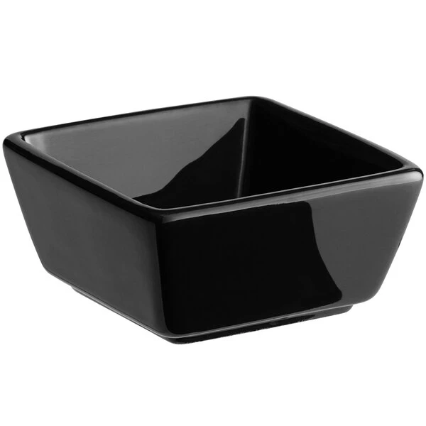 Acopa 4 Oz. Glossy Black Square Stoneware Sauce Cup - 36/Case 2 Acopa 4 Oz. Glossy Black Square Stoneware Sauce Cup - 36/Case - Image 2