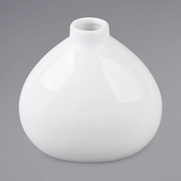 Acopa 3 1/4" Bright White Porcelain Bulb Bud Vase - 12/Case 2 Acopa 3 1/4" Bright White Porcelain Bulb Bud Vase - 12/Case - Image 2