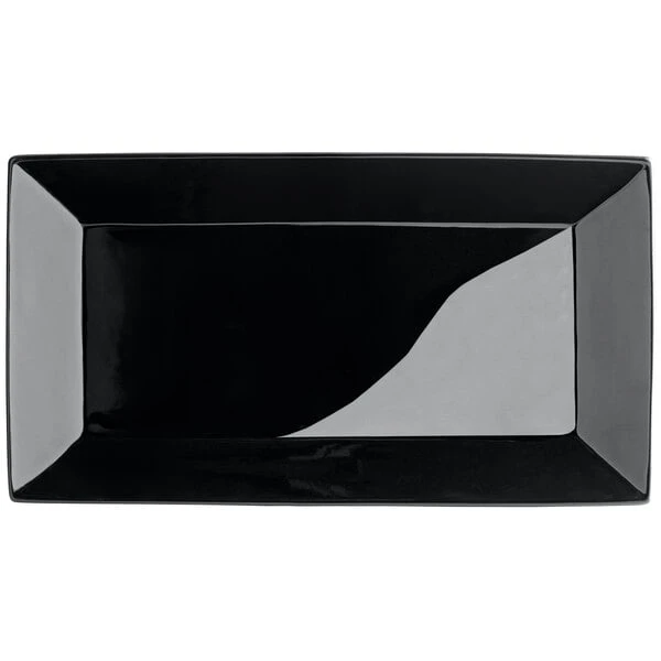 Acopa 14 1/2" X 8 1/4" Glossy Black Rectangular Stoneware Platter - 12/Case 2 Acopa 14 1/2" X 8 1/4" Glossy Black Rectangular Stoneware Platter - 12/Case - Image 2