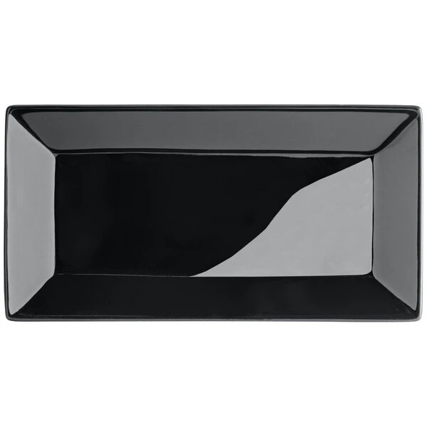 Acopa 8 1/2" X 4 1/2" Glossy Black Rectangular Stoneware Platter - 6/Pack 4 Acopa 8 1/2" X 4 1/2" Glossy Black Rectangular Stoneware Platter - 6/Pack - Image 4