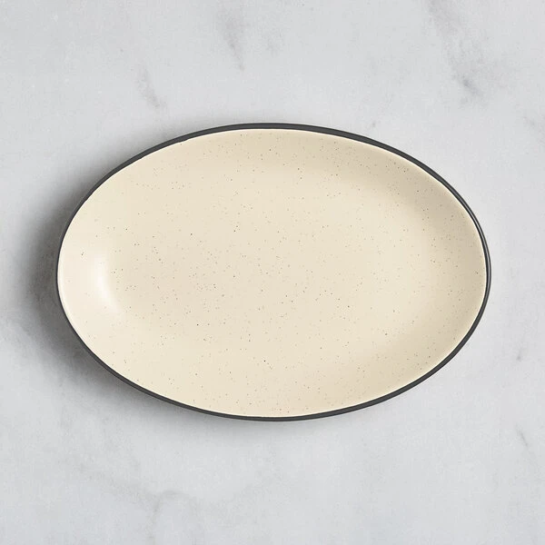 Sample - Acopa Embers 9 1/2" X 6 1/2" Cream White Matte Coupe Stoneware Platter 2 Sample - Acopa Embers 9 1/2" X 6 1/2" Cream White Matte Coupe Stoneware Platter - Image 2