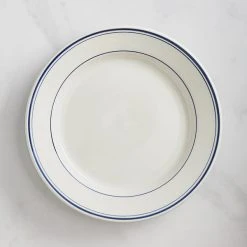 Alternative view of Sample - Acopa 10 1/2" Ivory (American White) Stoneware Wide Rim Plate With Blue Bands