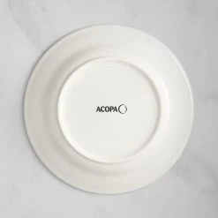 Sample - Acopa 10 1/2" Ivory (American White) Stoneware Wide Rim Plate With Green Bands -Acopa Sales 2323575
