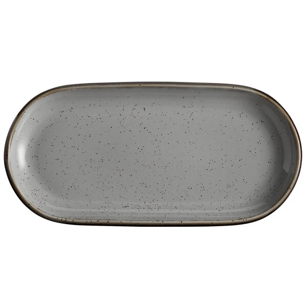 Sample - Acopa Keystone 14" X 6 3/4" Granite Gray Stoneware Oblong Coupe Platter 2 Sample - Acopa Keystone 14" X 6 3/4" Granite Gray Stoneware Oblong Coupe Platter - Image 2
