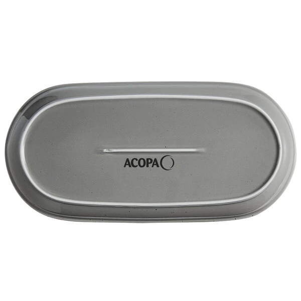 Sample - Acopa Keystone 14" X 6 3/4" Granite Gray Stoneware Oblong Coupe Platter 3 Sample - Acopa Keystone 14" X 6 3/4" Granite Gray Stoneware Oblong Coupe Platter - Image 3