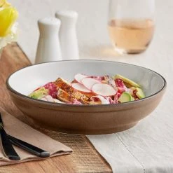 Sample - Acopa Embers 32 Oz. Hickory Brown Matte Stoneware Pasta Bowl