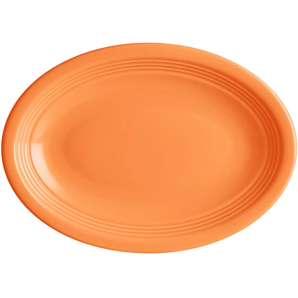 Sample - Acopa Capri 9 3/4" X 7" Valencia Orange Oval Stoneware Coupe Platter 2 Sample - Acopa Capri 9 3/4" X 7" Valencia Orange Oval Stoneware Coupe Platter - Image 2