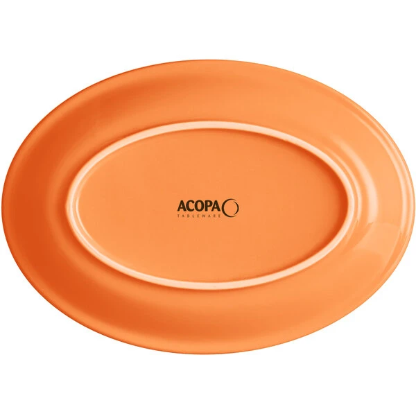 Sample - Acopa Capri 9 3/4" X 7" Valencia Orange Oval Stoneware Coupe Platter 3 Sample - Acopa Capri 9 3/4" X 7" Valencia Orange Oval Stoneware Coupe Platter - Image 3