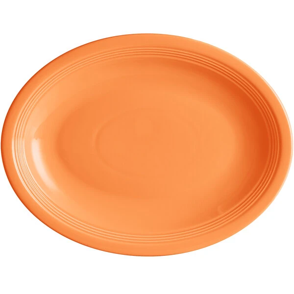 Sample - Acopa Capri 13 3/4" X 10 1/2" Valencia Orange Oval Stoneware Coupe Platter 2 Sample - Acopa Capri 13 3/4" X 10 1/2" Valencia Orange Oval Stoneware Coupe Platter - Image 2