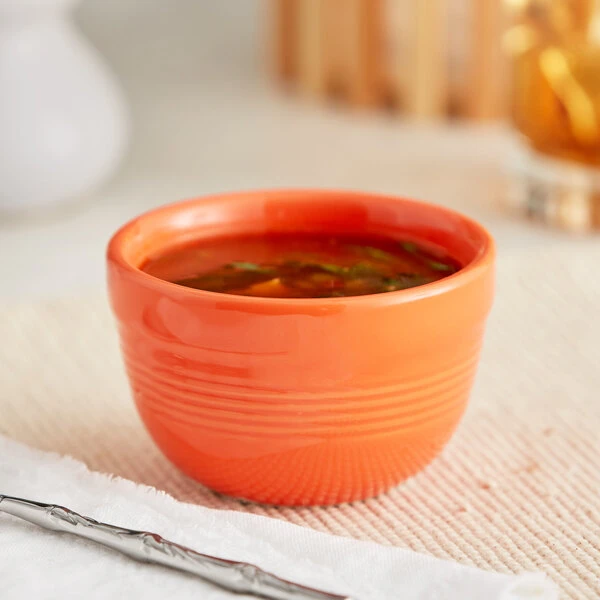 Sample- Acopa Capri 8 Oz. Valencia Orange Stoneware Bouillon Cup 1 Sample- Acopa Capri 8 Oz. Valencia Orange Stoneware Bouillon Cup