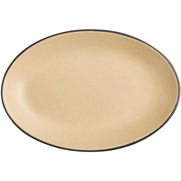 Sample - Acopa Embers 9 1/2" X 6 1/2" Harvest Tan Matte Coupe Stoneware Platter 2 Sample - Acopa Embers 9 1/2" X 6 1/2" Harvest Tan Matte Coupe Stoneware Platter - Image 2