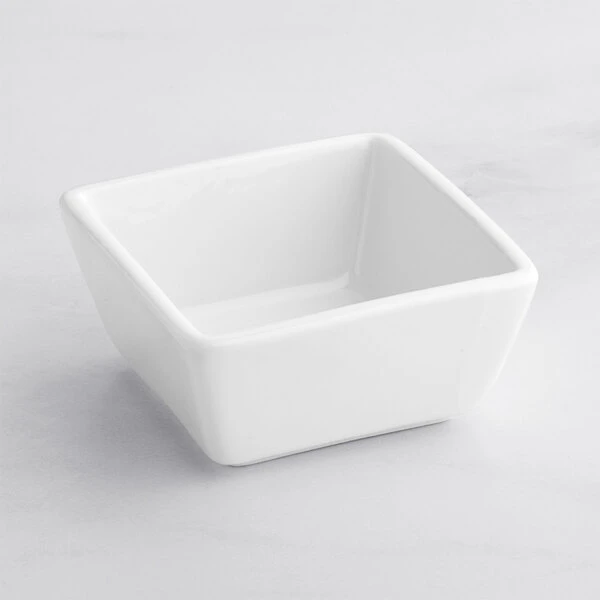 Acopa 4 Oz. Square Bright White Porcelain Sauce Cup - 12/Pack 2 Acopa 4 Oz. Square Bright White Porcelain Sauce Cup - 12/Pack - Image 2