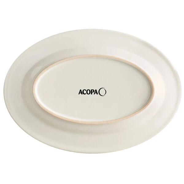 Acopa 11 1/8" X 7 3/4" Ivory (American White) Wide Rim Rolled Edge Oval Stoneware Platter - 12/Case 3 Acopa 11 1/8" X 7 3/4" Ivory (American White) Wide Rim Rolled Edge Oval Stoneware Platter - 12/Case - Image 3